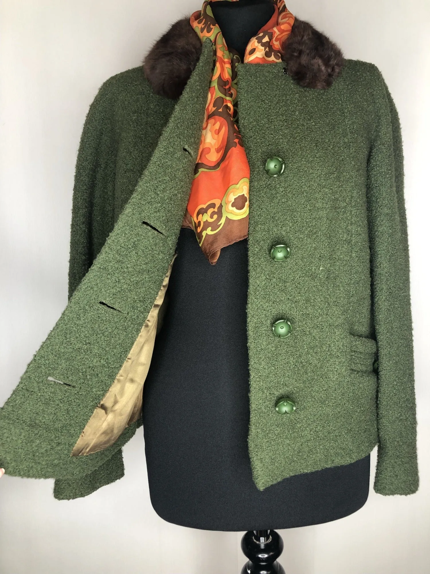 1950s Coney Fur Collar Wool Jacket - Size UK 12