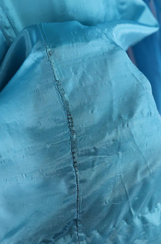 1960s Vintage Chiffon Party Dress / Turquoise Blue