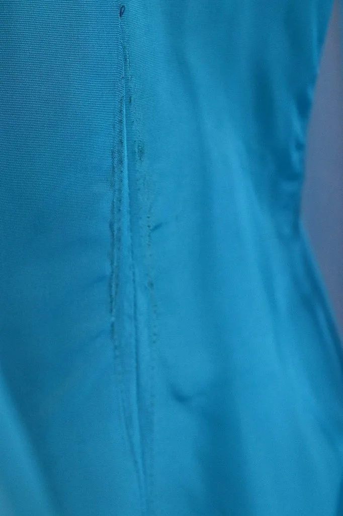 1960s Vintage Chiffon Party Dress / Turquoise Blue