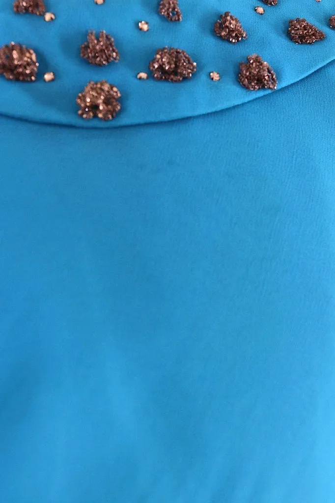 1960s Vintage Chiffon Party Dress / Turquoise Blue