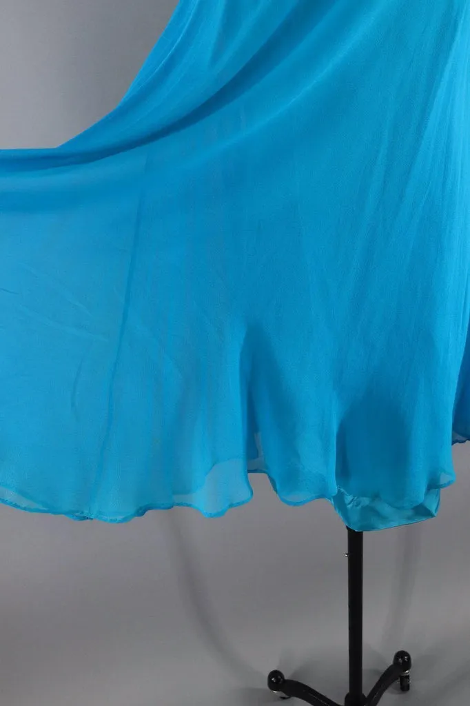 1960s Vintage Chiffon Party Dress / Turquoise Blue