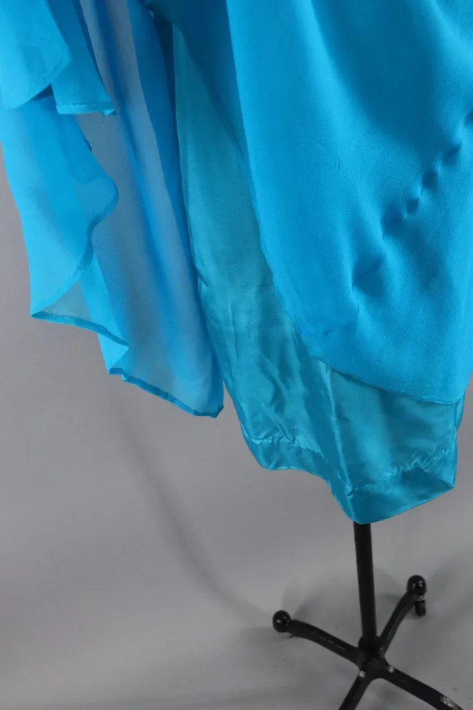 1960s Vintage Chiffon Party Dress / Turquoise Blue