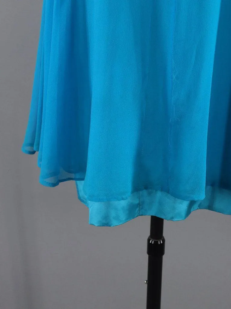 1960s Vintage Chiffon Party Dress / Turquoise Blue