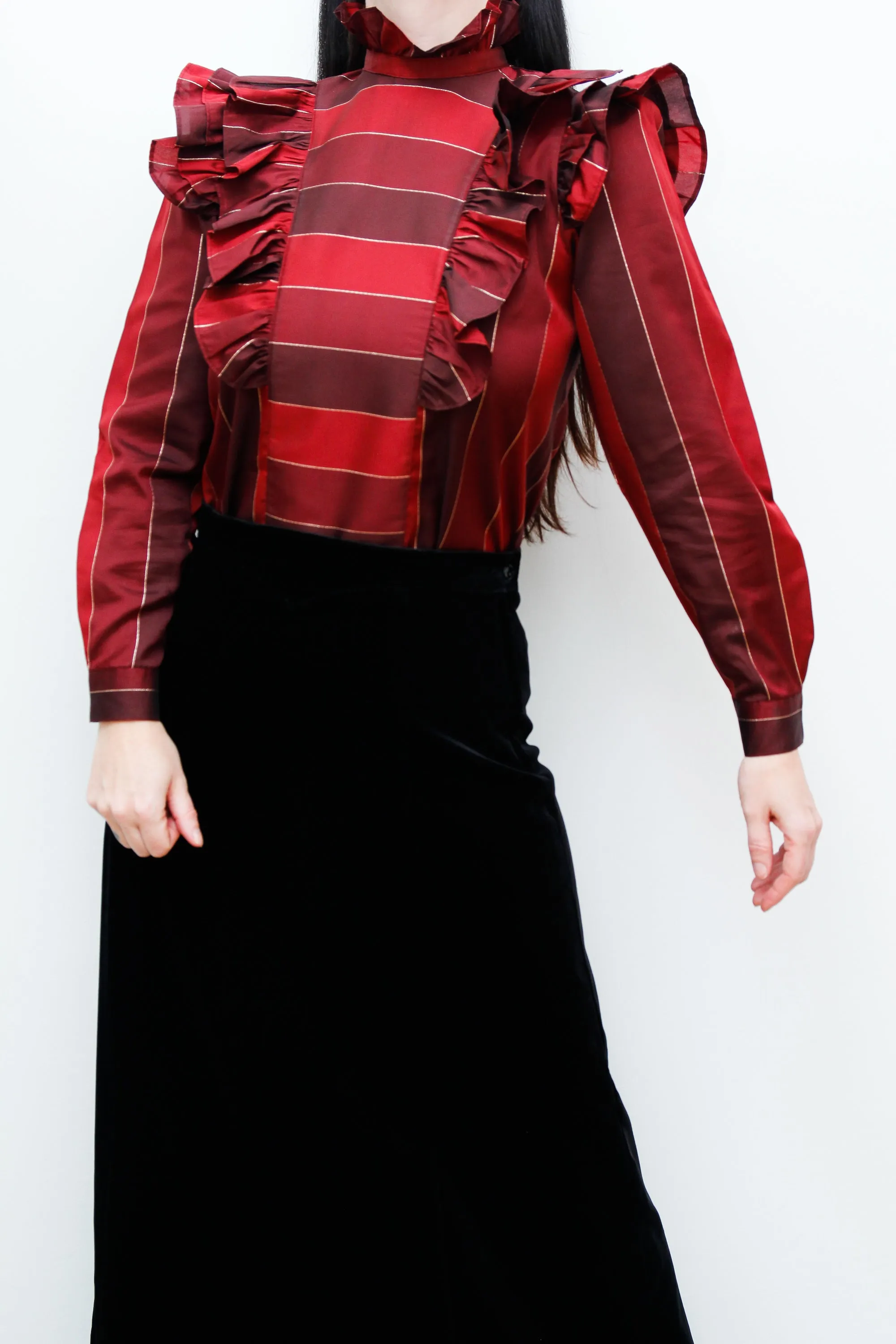 1970's Prairie Tartan Plaid Victorian Blouse