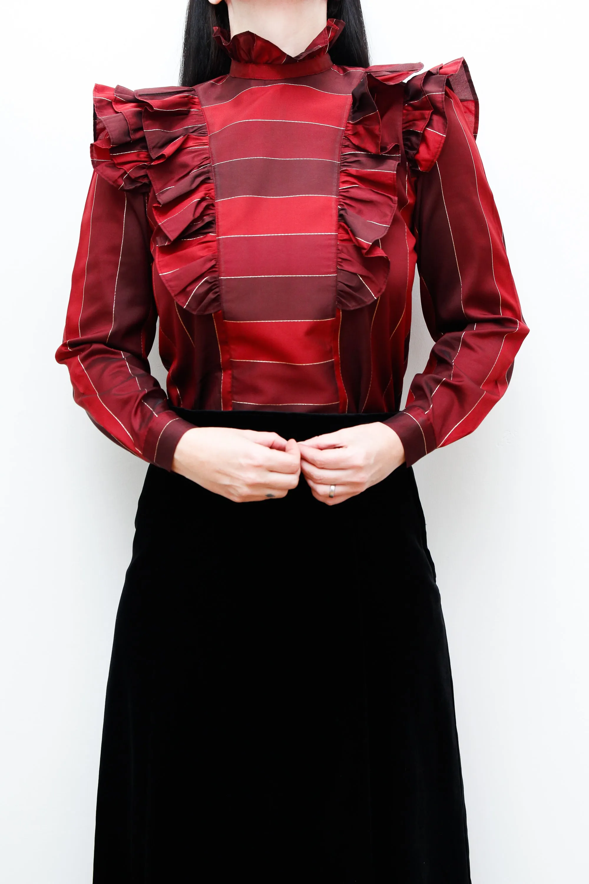 1970's Prairie Tartan Plaid Victorian Blouse