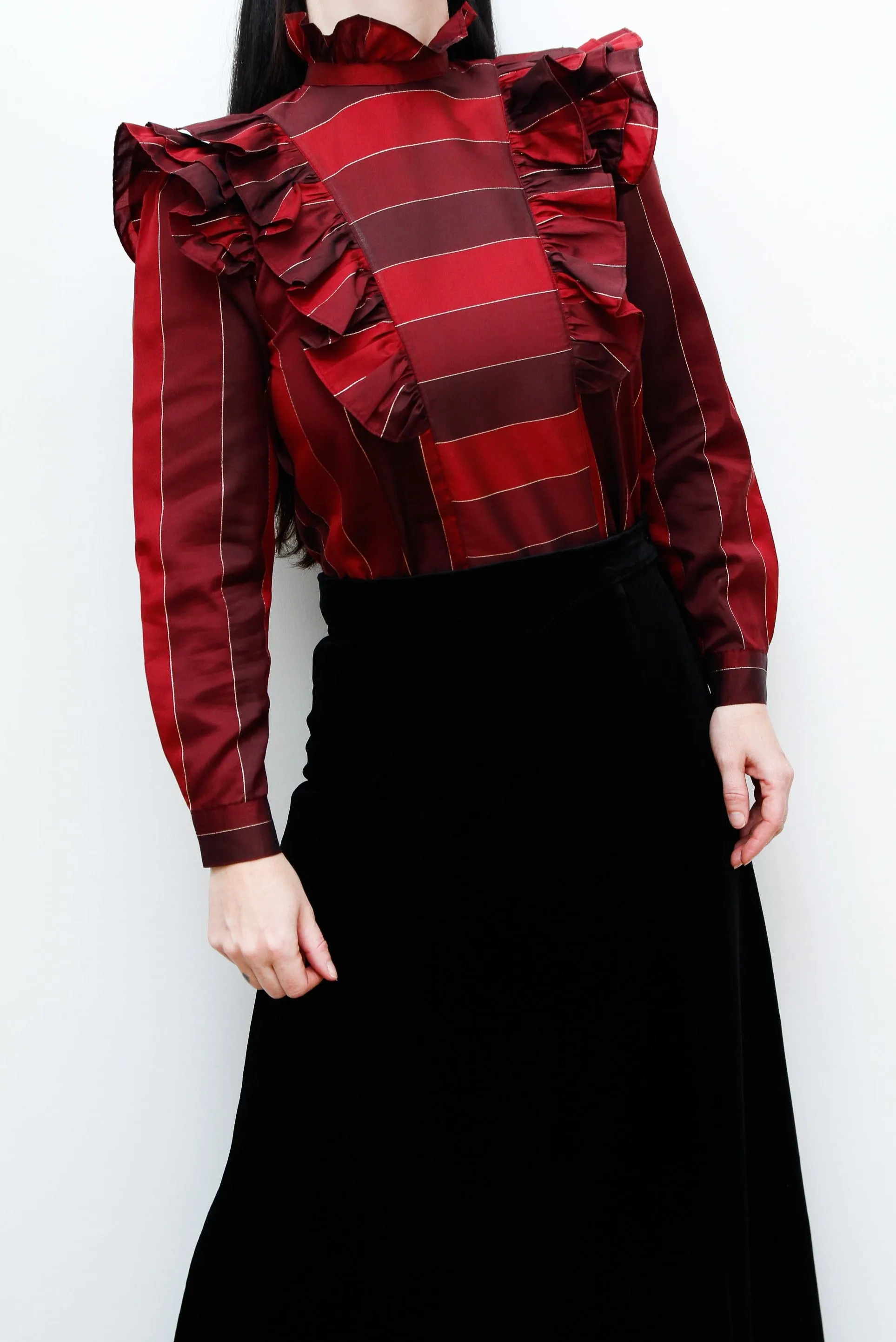 1970's Prairie Tartan Plaid Victorian Blouse
