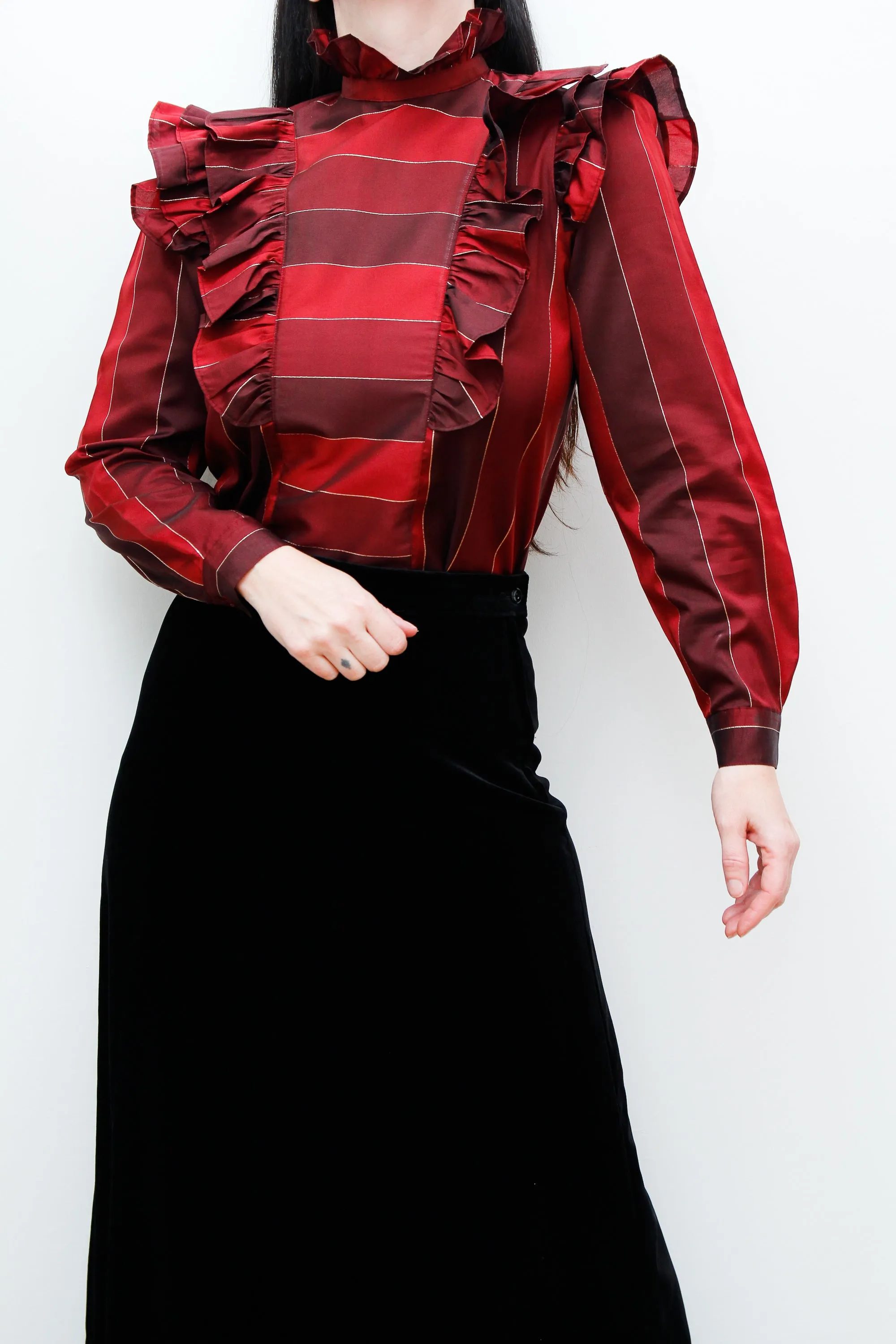 1970's Prairie Tartan Plaid Victorian Blouse