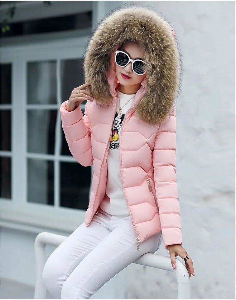 2022 New Women Winter Coat Fake Fur Collar Woman's Parka Short Outwear Warm Down Cotton Jacket Winter Jackets Female Coat Trend