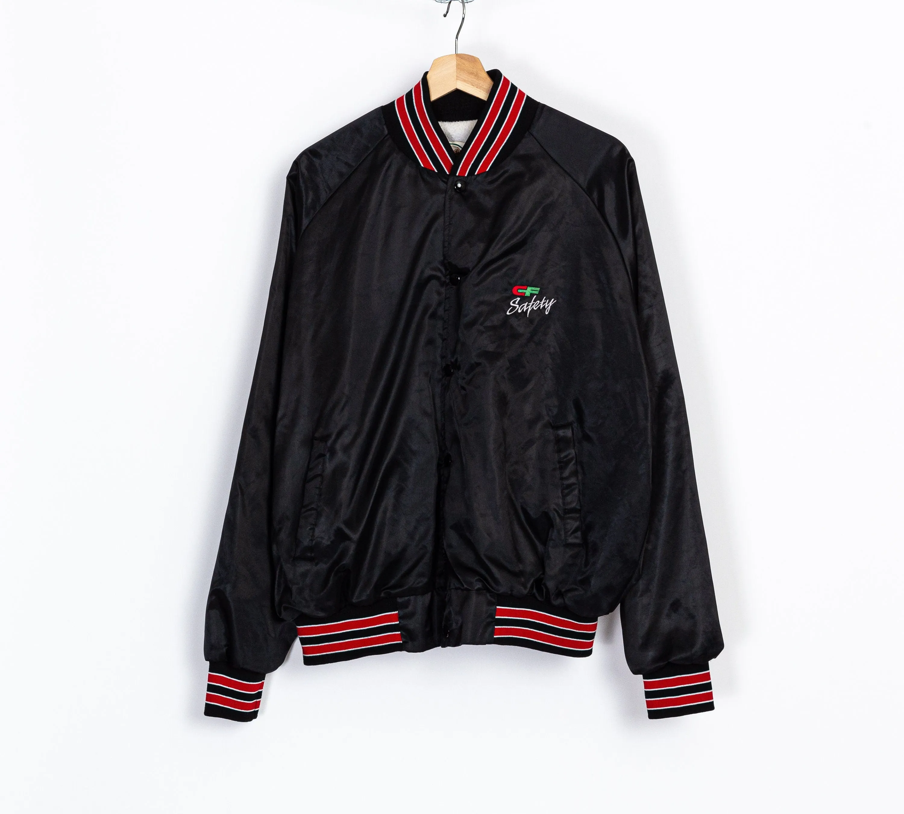 80s Safety Trucking Satin Varsity Jacket - Men's XL