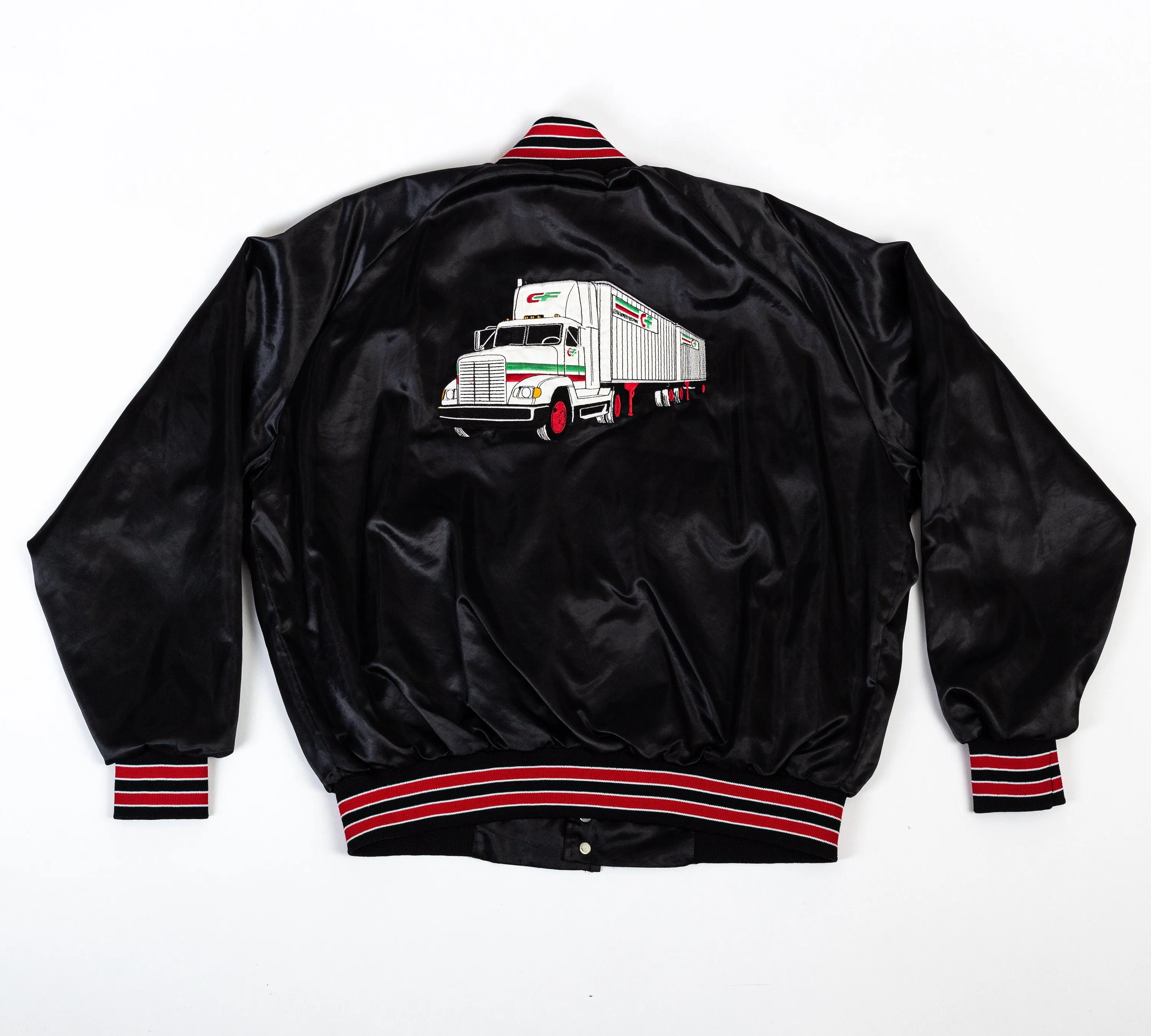 80s Safety Trucking Satin Varsity Jacket - Men's XL
