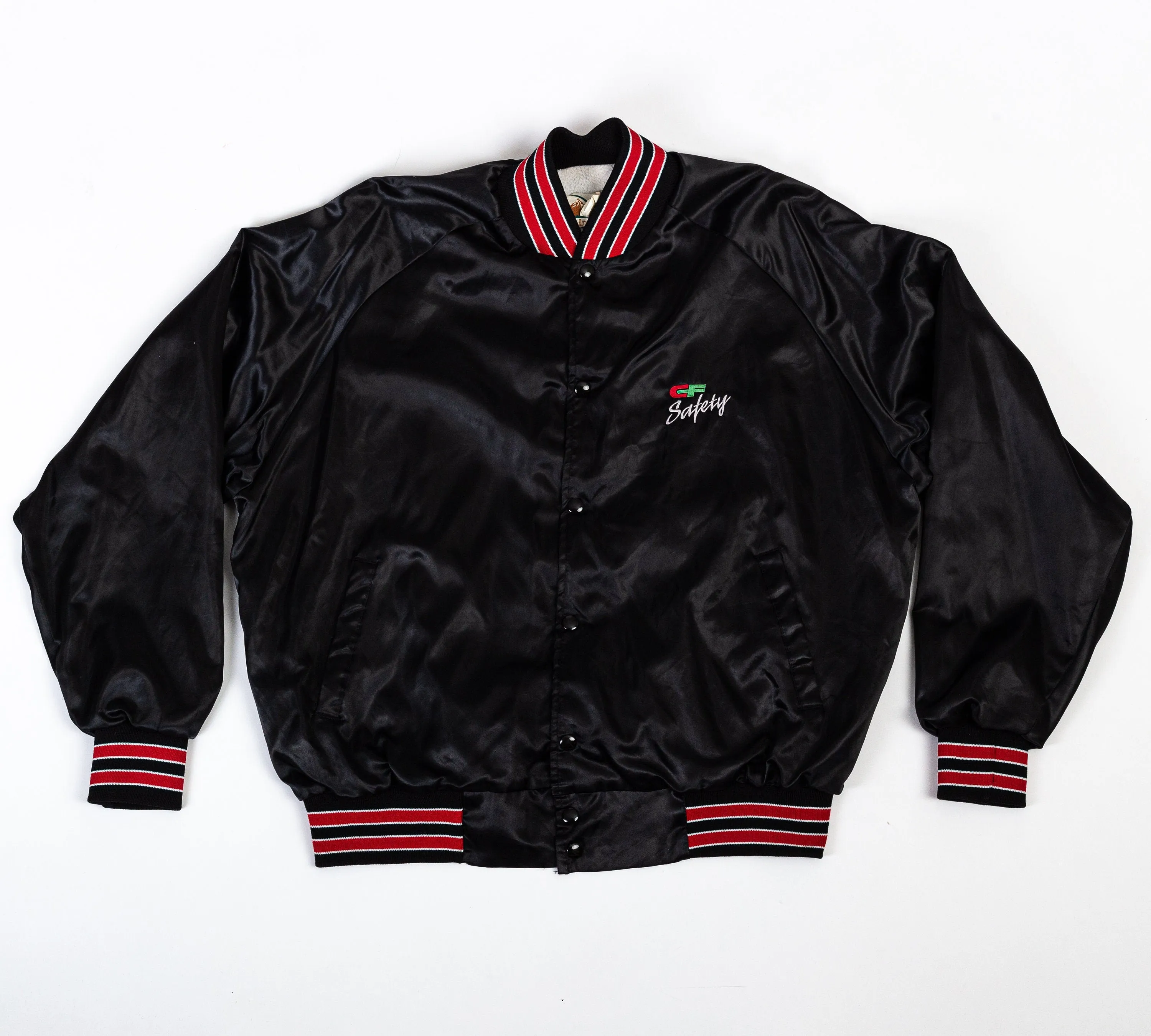 80s Safety Trucking Satin Varsity Jacket - Men's XL