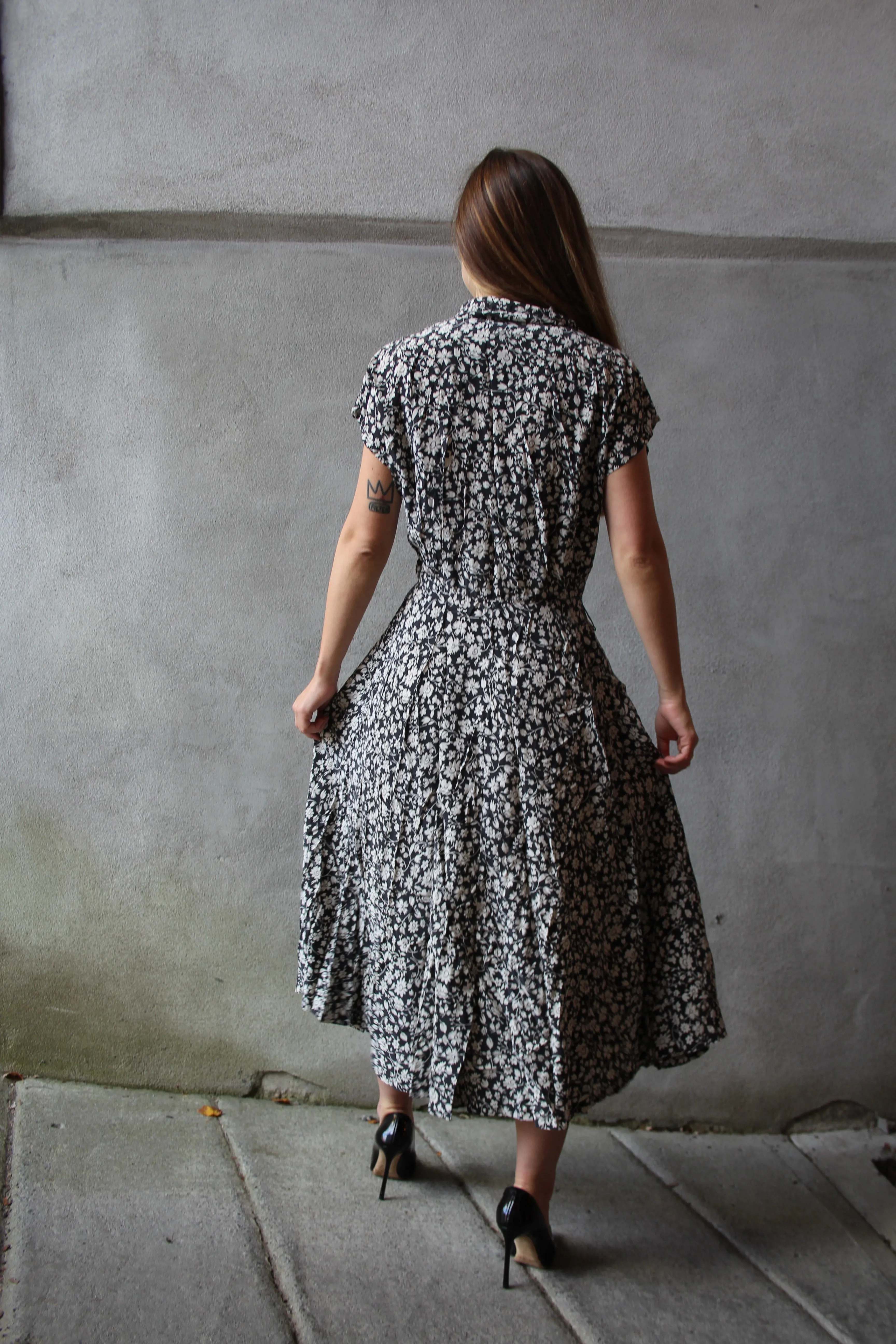 90s 100% Silk Floral Dress - S