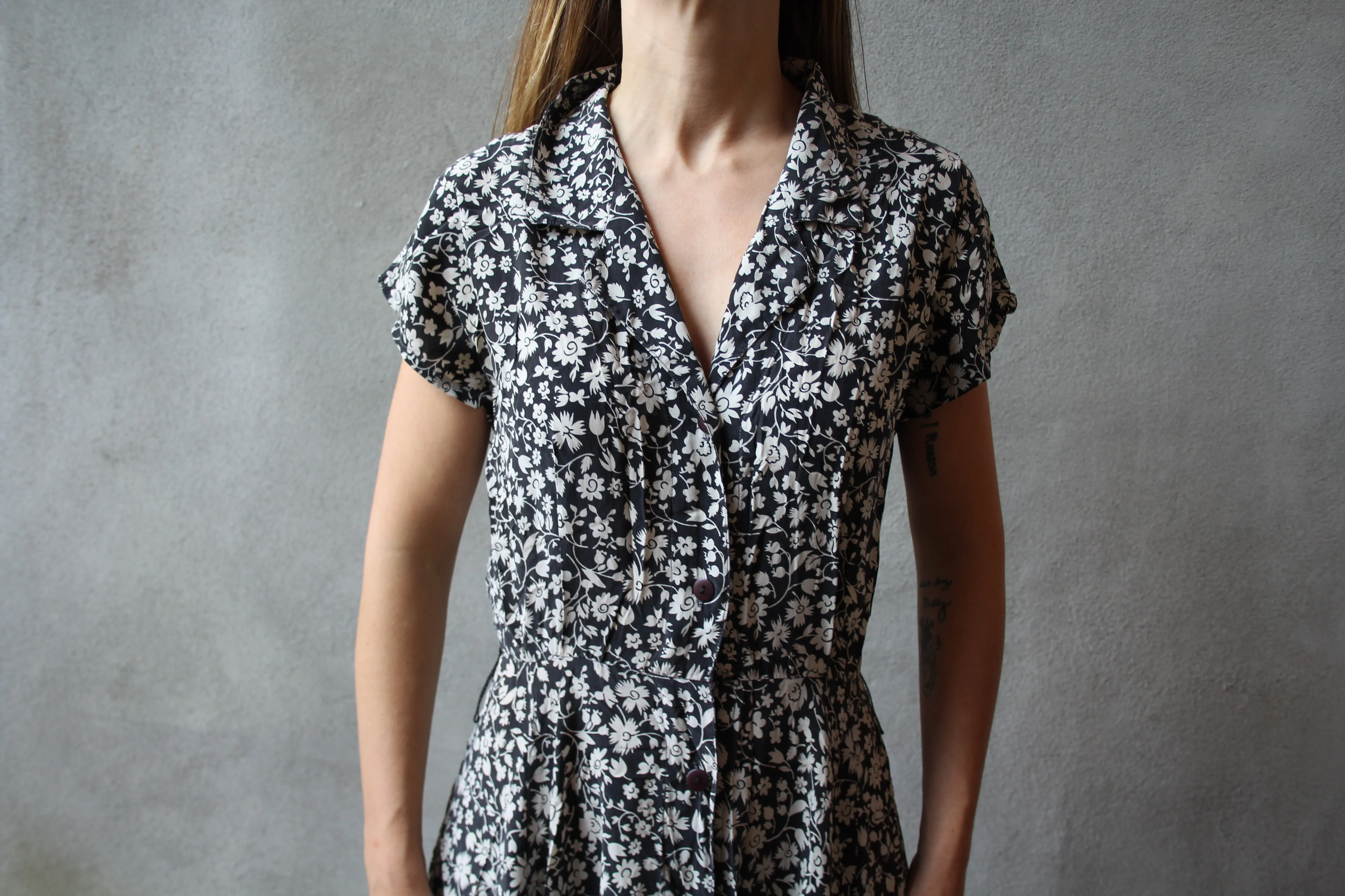 90s 100% Silk Floral Dress - S