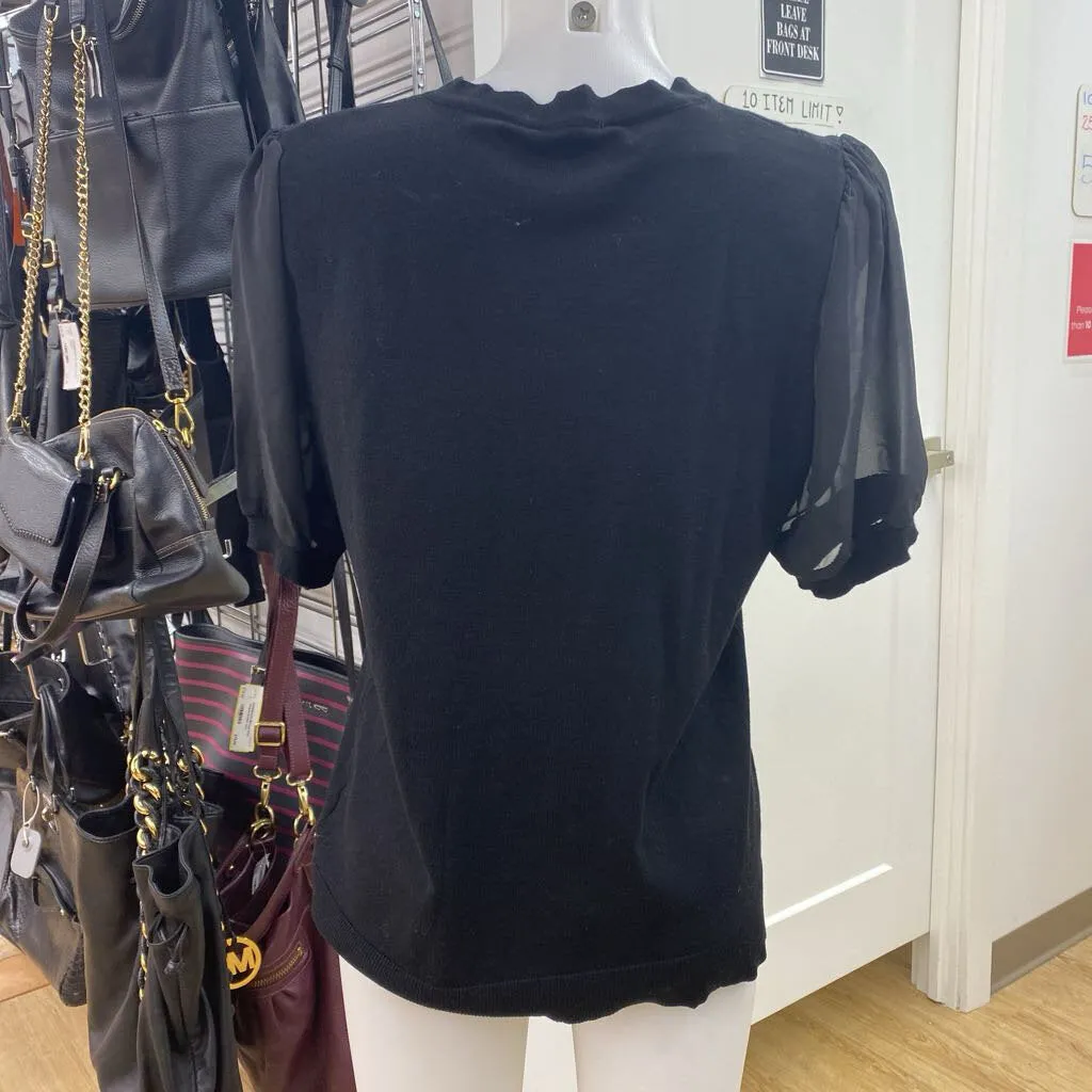 Adrianna Papell sheer sleeve knit top NWT L