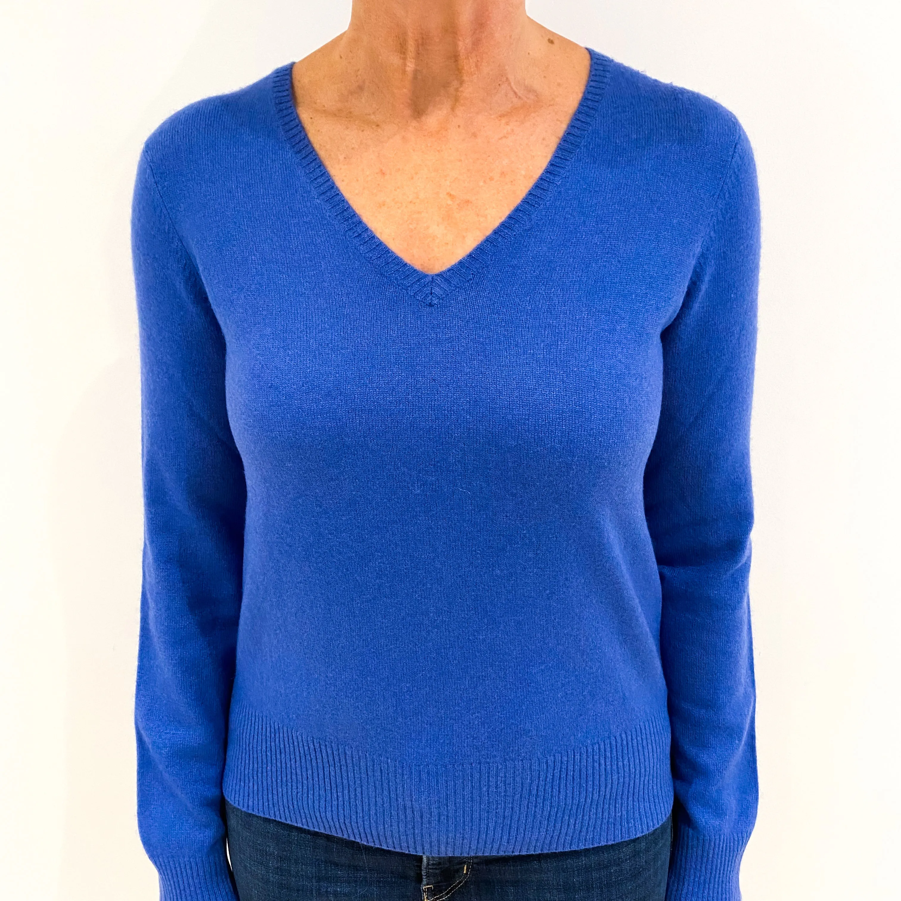 Air Force Blue Cashmere V Neck Jumper Medium