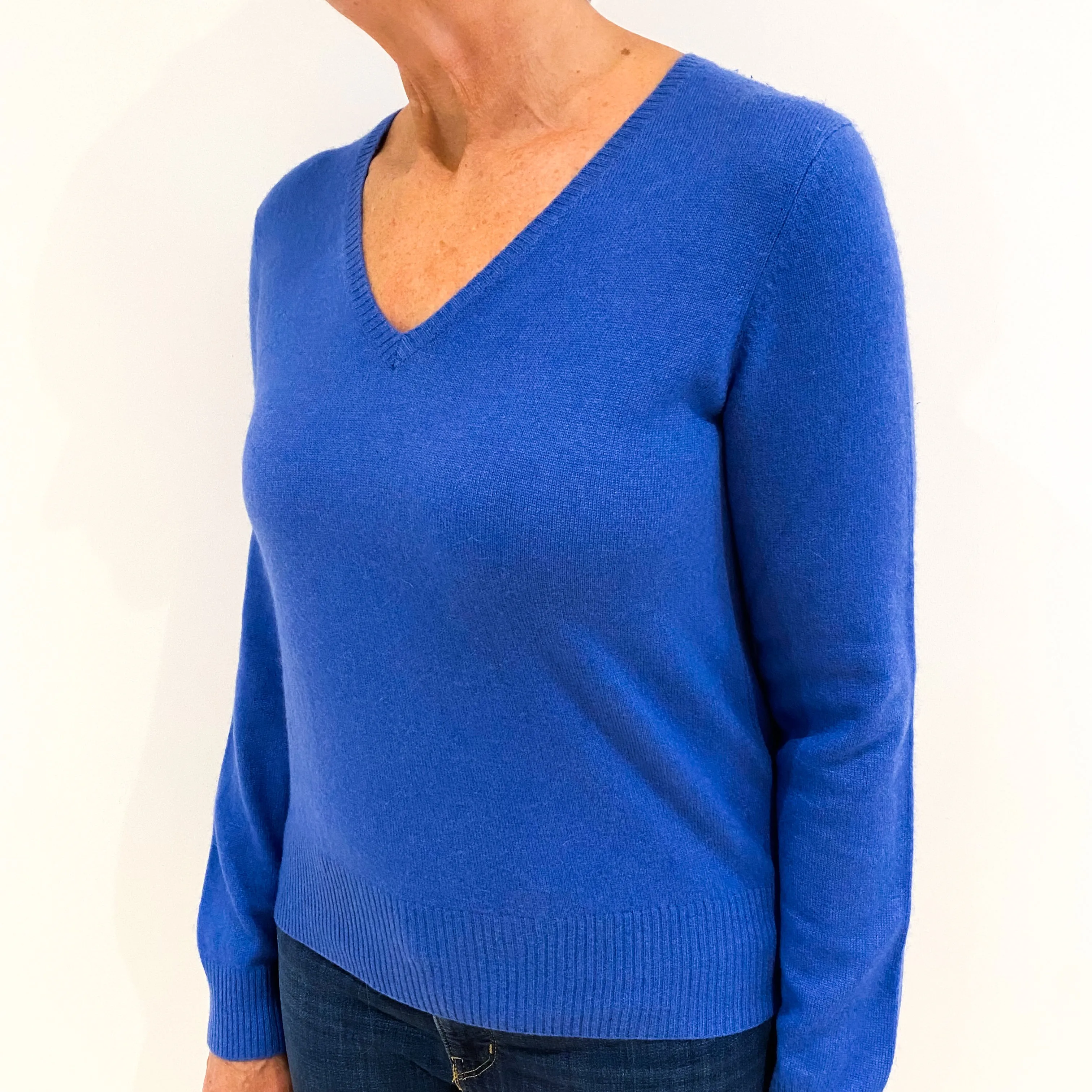 Air Force Blue Cashmere V Neck Jumper Medium