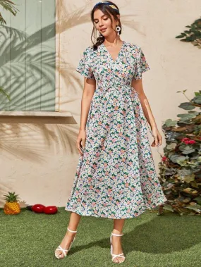 Allover Floral Wrap Long Dress