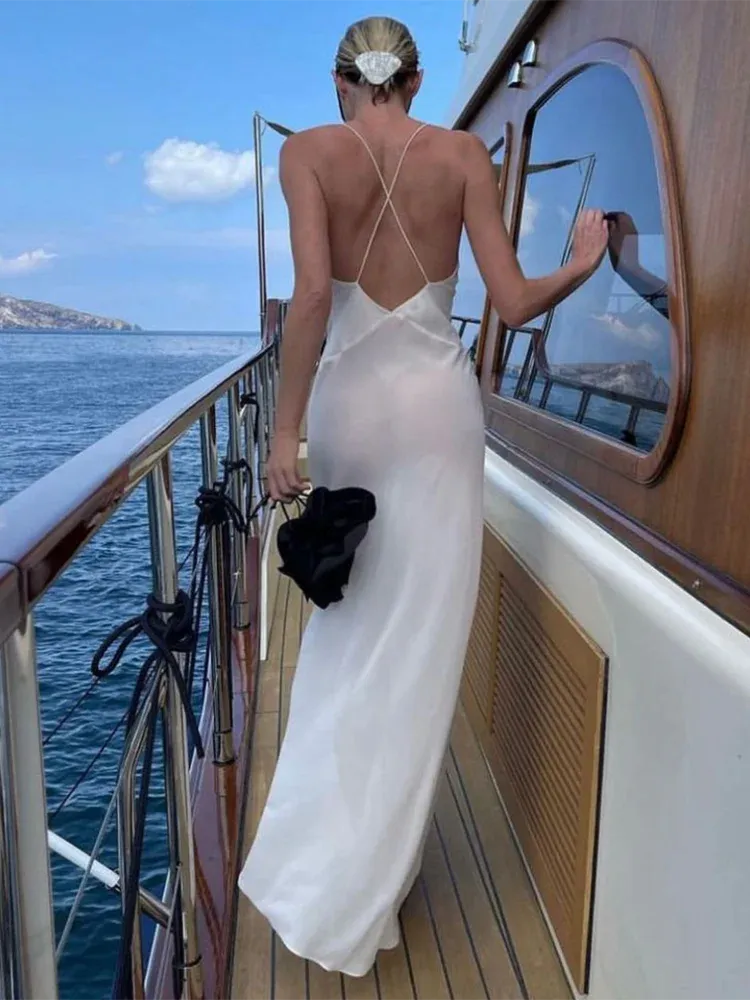 Amozae-hoco dresses - Flower Deep V-Neck Maxi Dress For Women Sheer Sleeveless Slip Long Evening Dresses Party Clubwear Sexy Backless Elegant