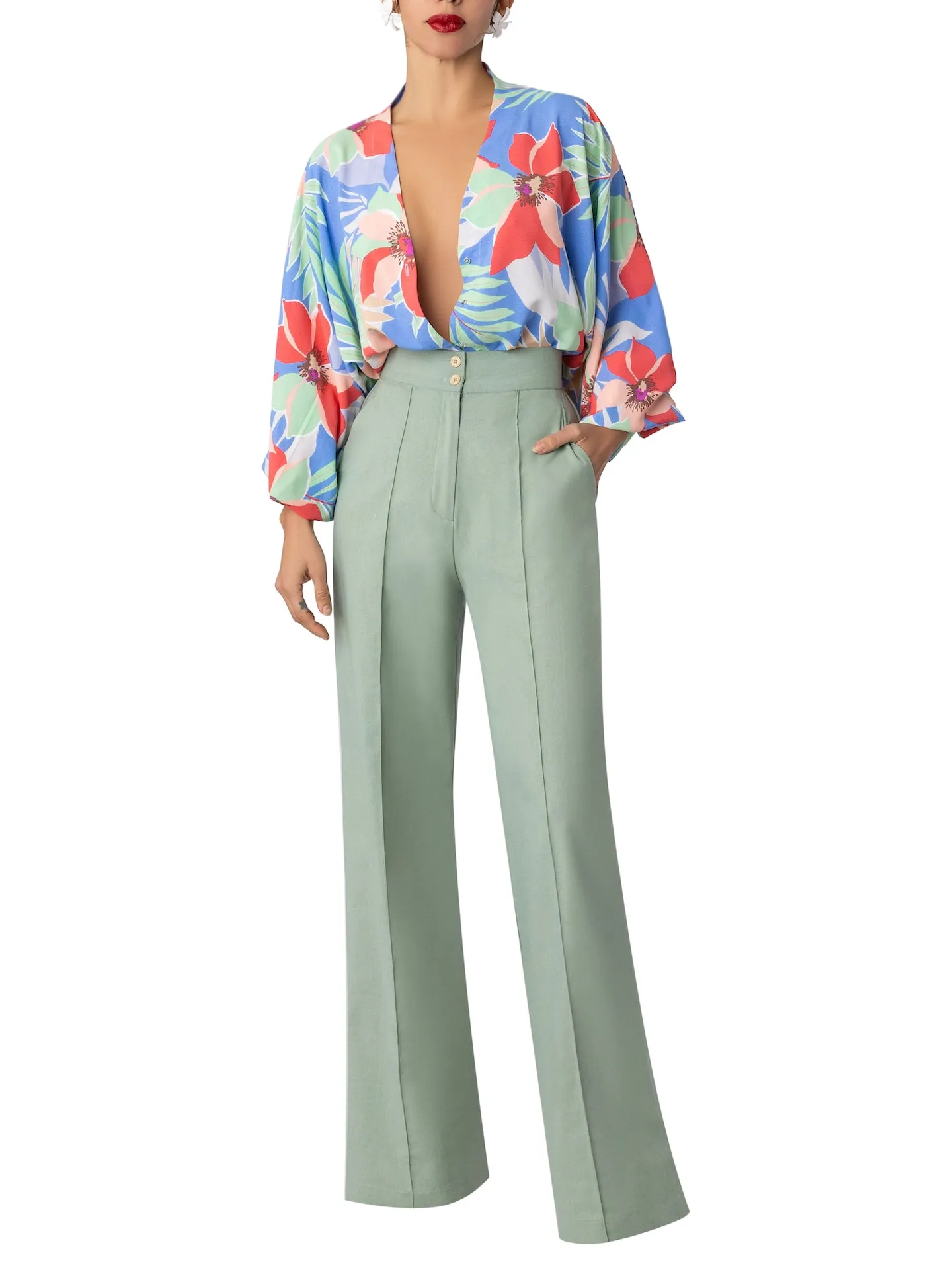 “Anise” Sage Pintucked Pants