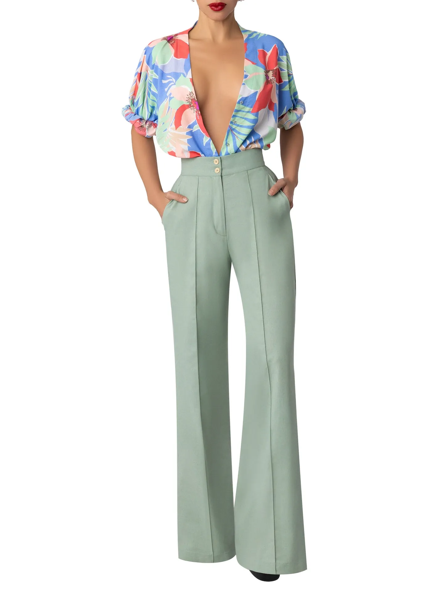 “Anise” Sage Pintucked Pants