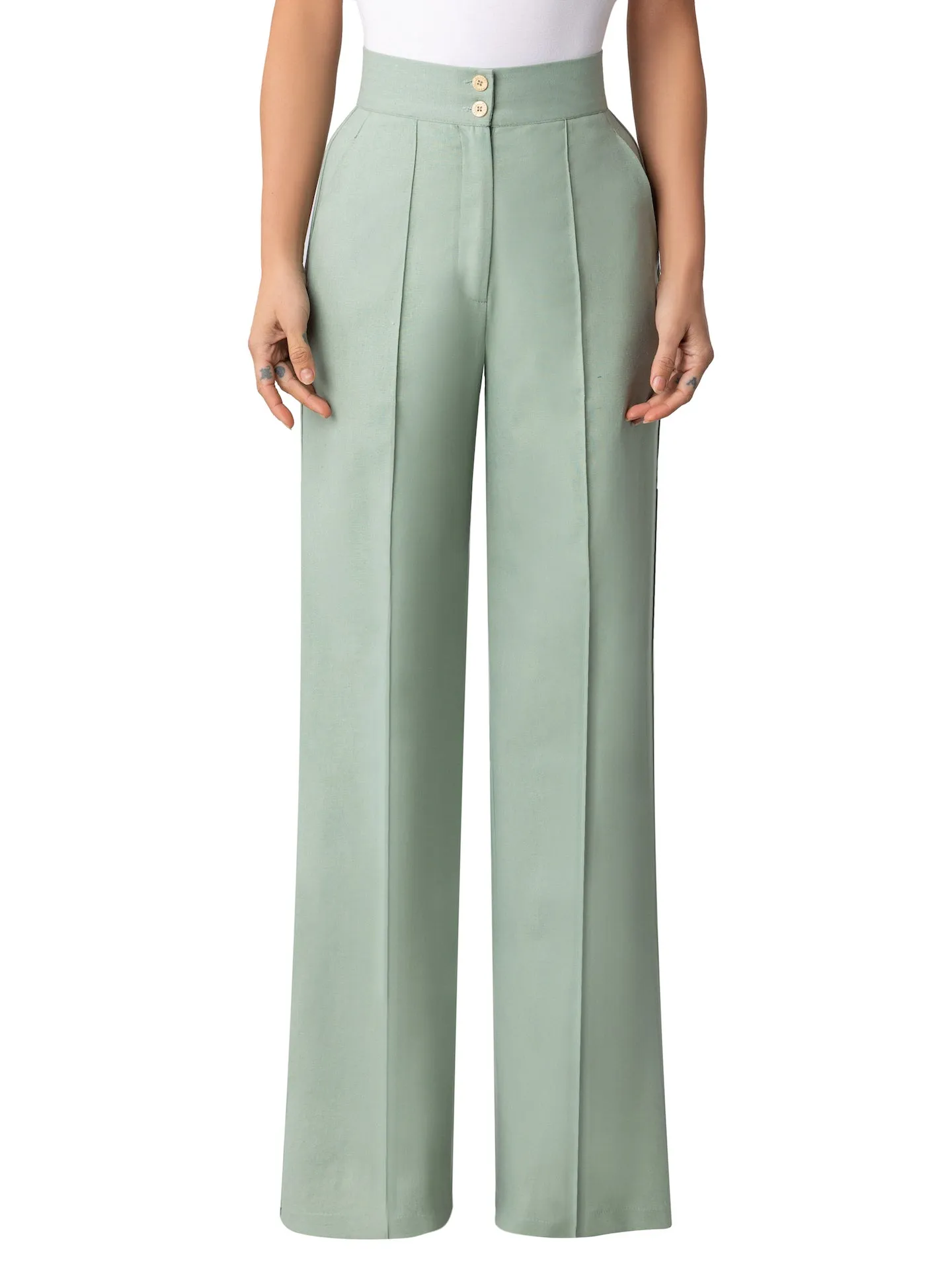 “Anise” Sage Pintucked Pants