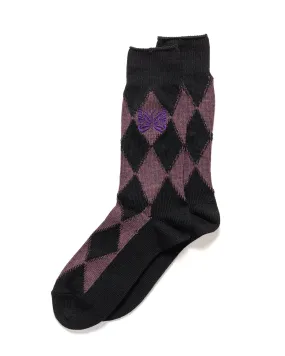 Argyle Jacquard Socks - Merino Wool Plum