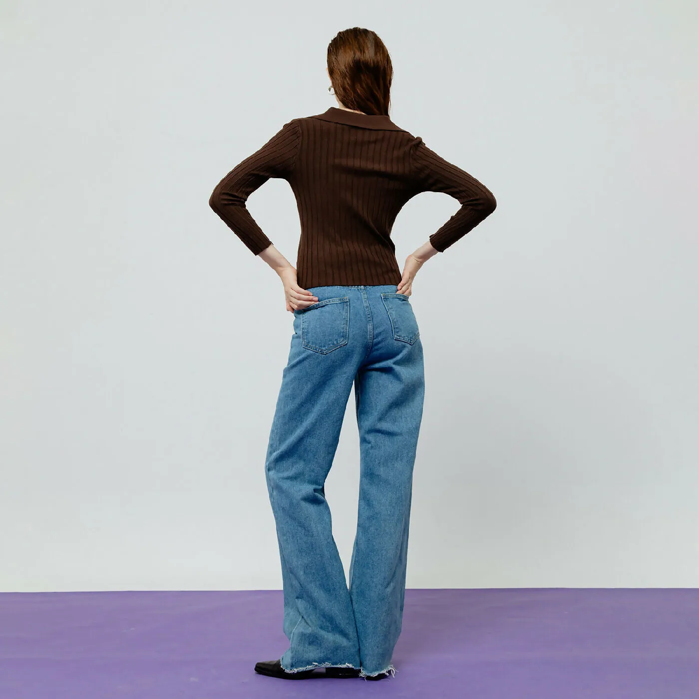 ATSTHELABEL VESPER BROWN RIBBED KNIT TOP