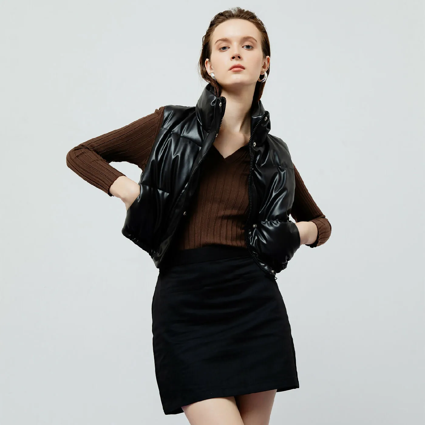 ATSTHELABEL VESPER BROWN RIBBED KNIT TOP