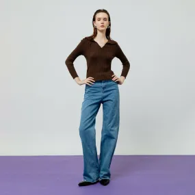 ATSTHELABEL VESPER BROWN RIBBED KNIT TOP