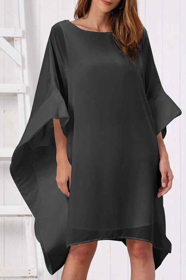 Batwing Sleeves Plain Chiffon Dress