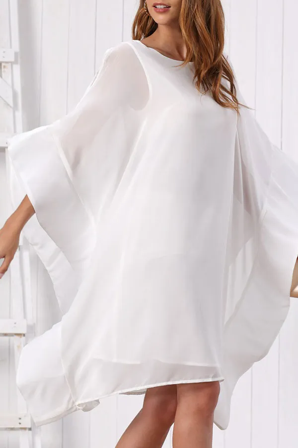 Batwing Sleeves Plain Chiffon Dress