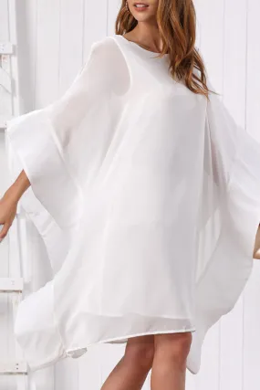 Batwing Sleeves Plain Chiffon Dress
