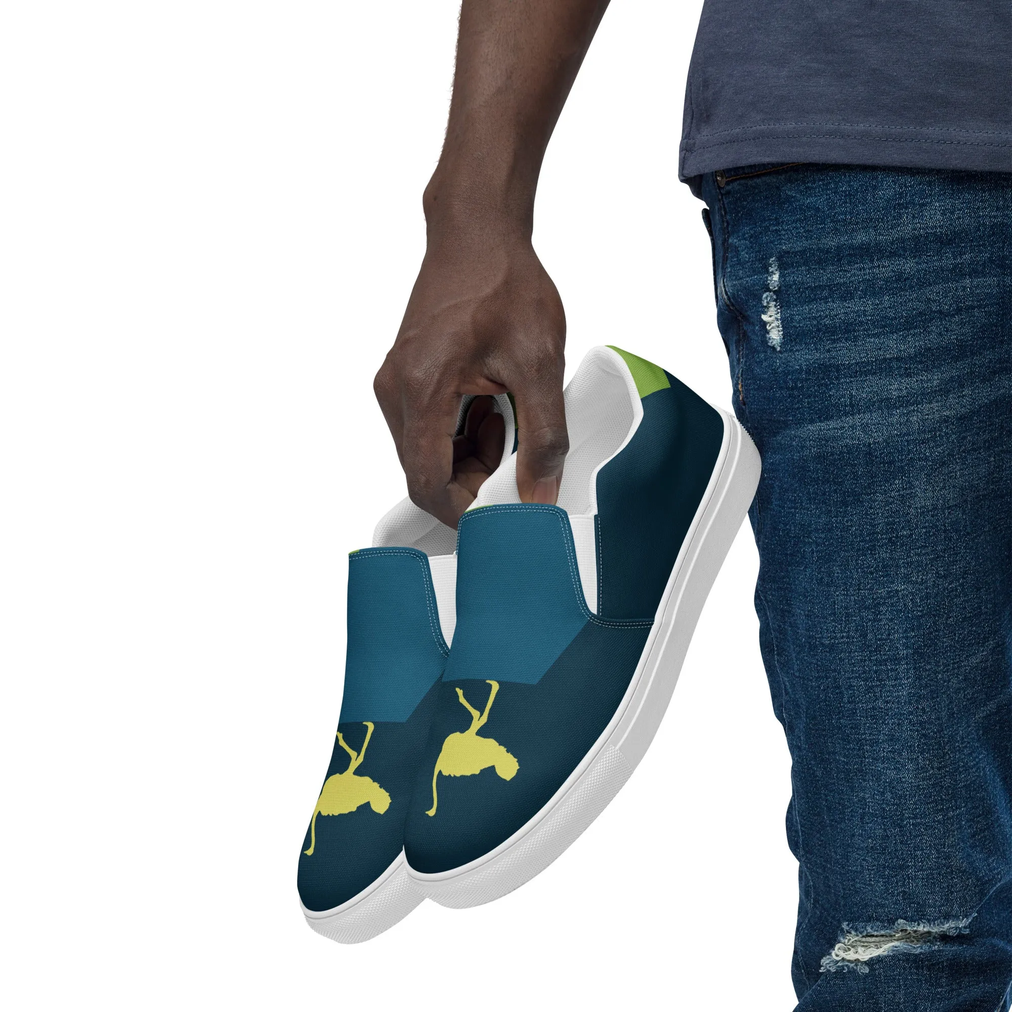 BE YOURSELF Men’s Slip-On Canvas Shoes (Lime Green, Blue)