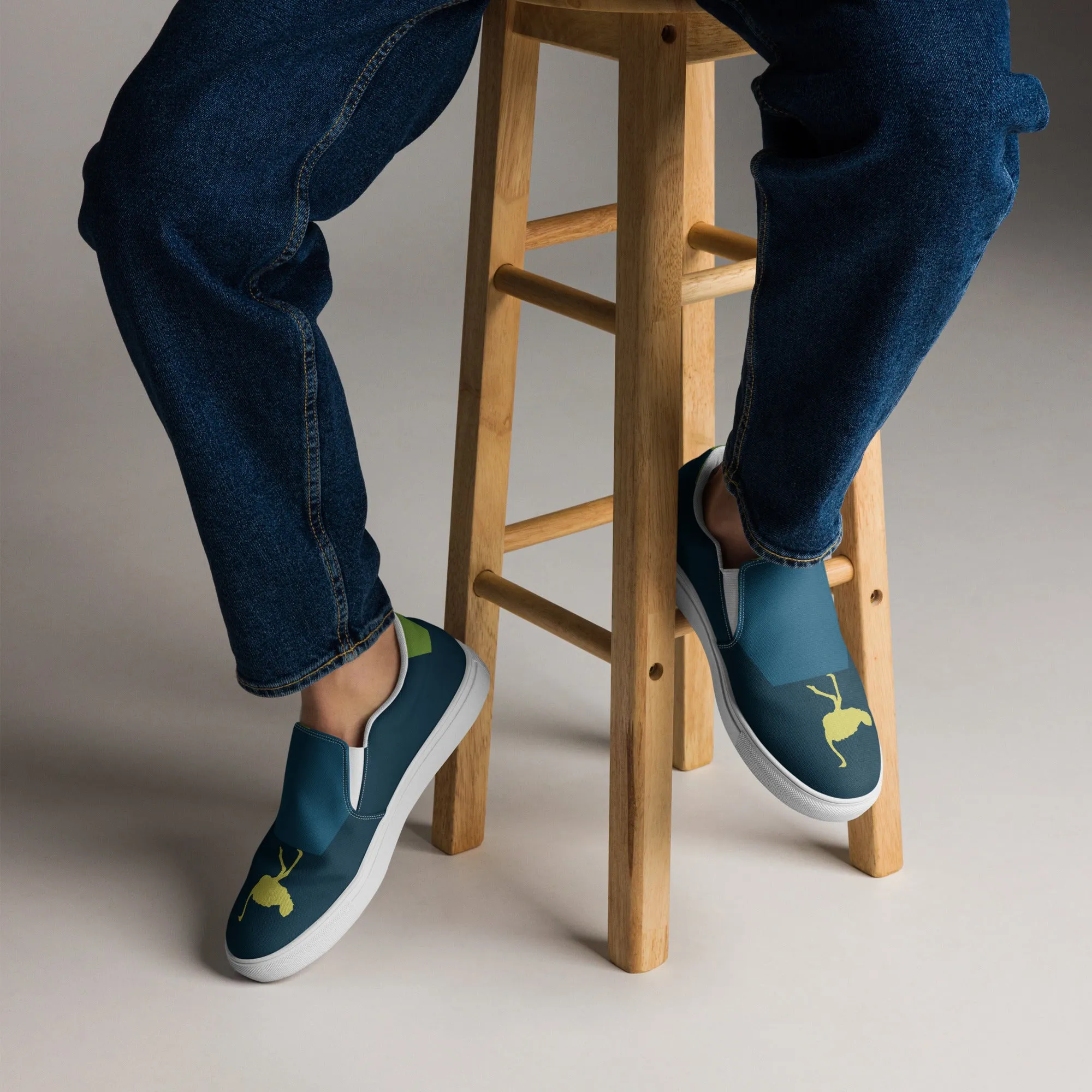 BE YOURSELF Men’s Slip-On Canvas Shoes (Lime Green, Blue)