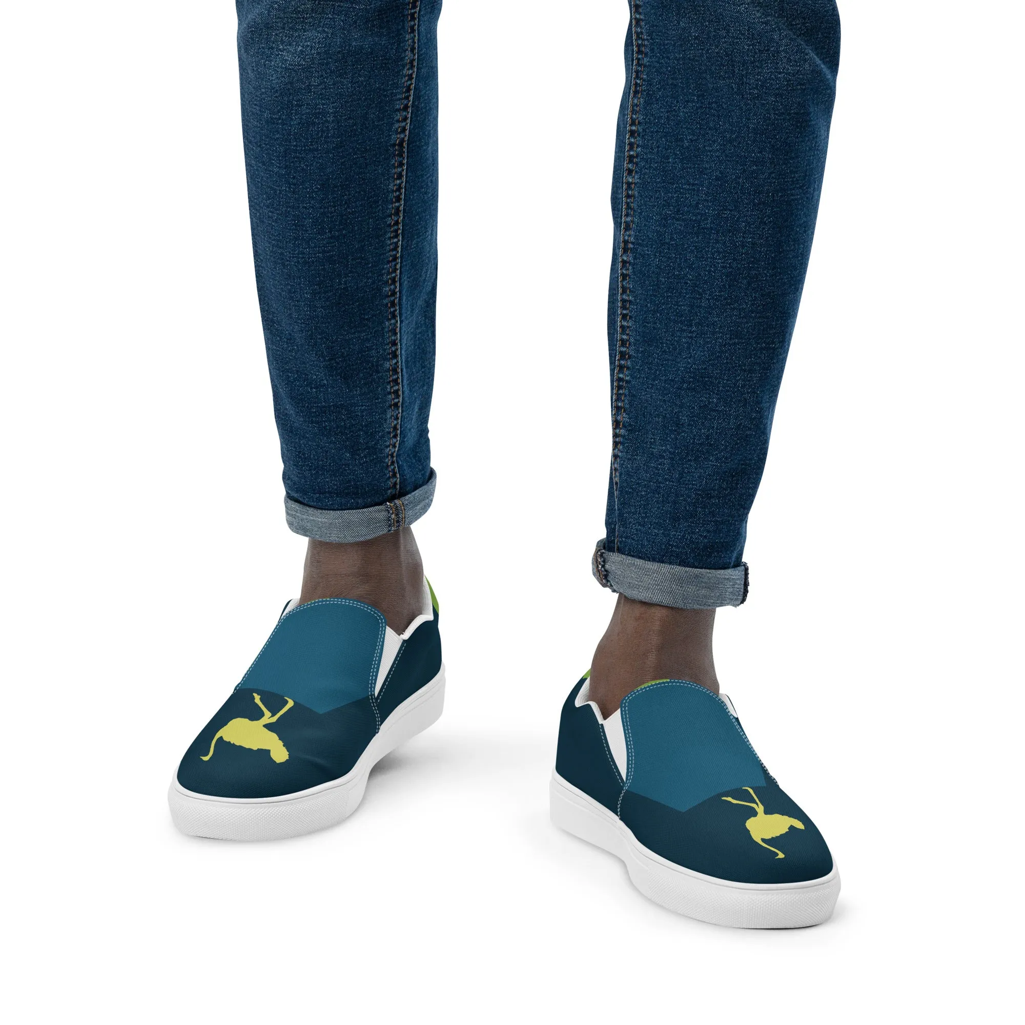 BE YOURSELF Men’s Slip-On Canvas Shoes (Lime Green, Blue)