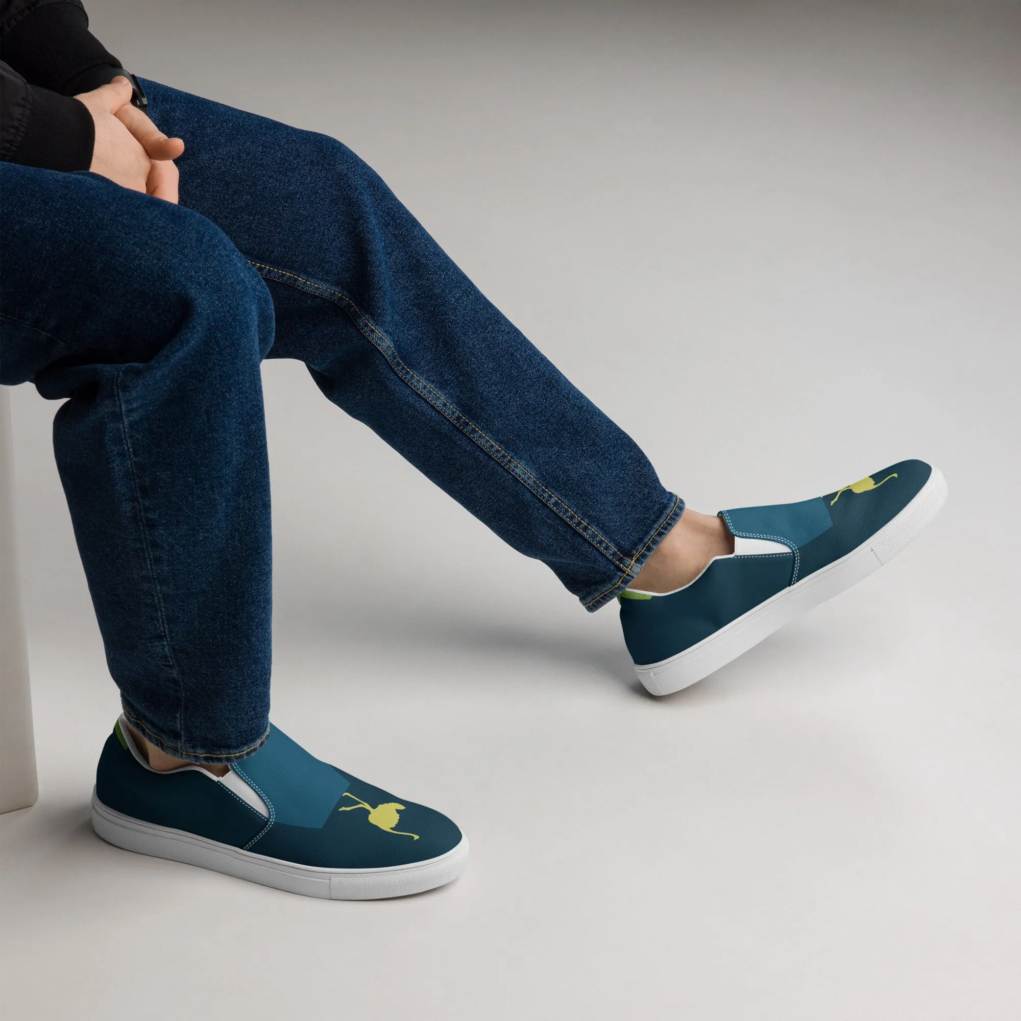 BE YOURSELF Men’s Slip-On Canvas Shoes (Lime Green, Blue)