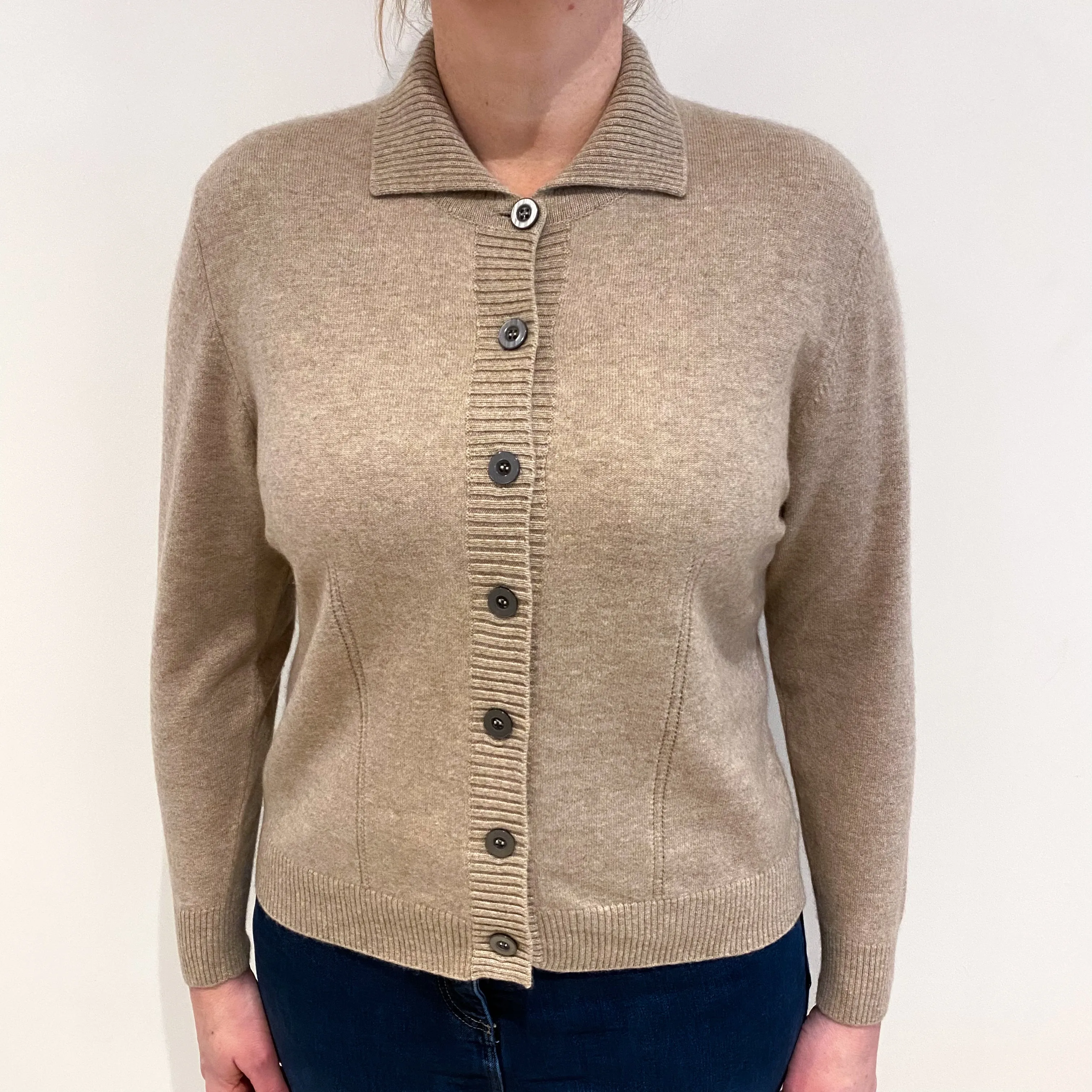 Biscuit Brown Cashmere Collared Cardigan Large