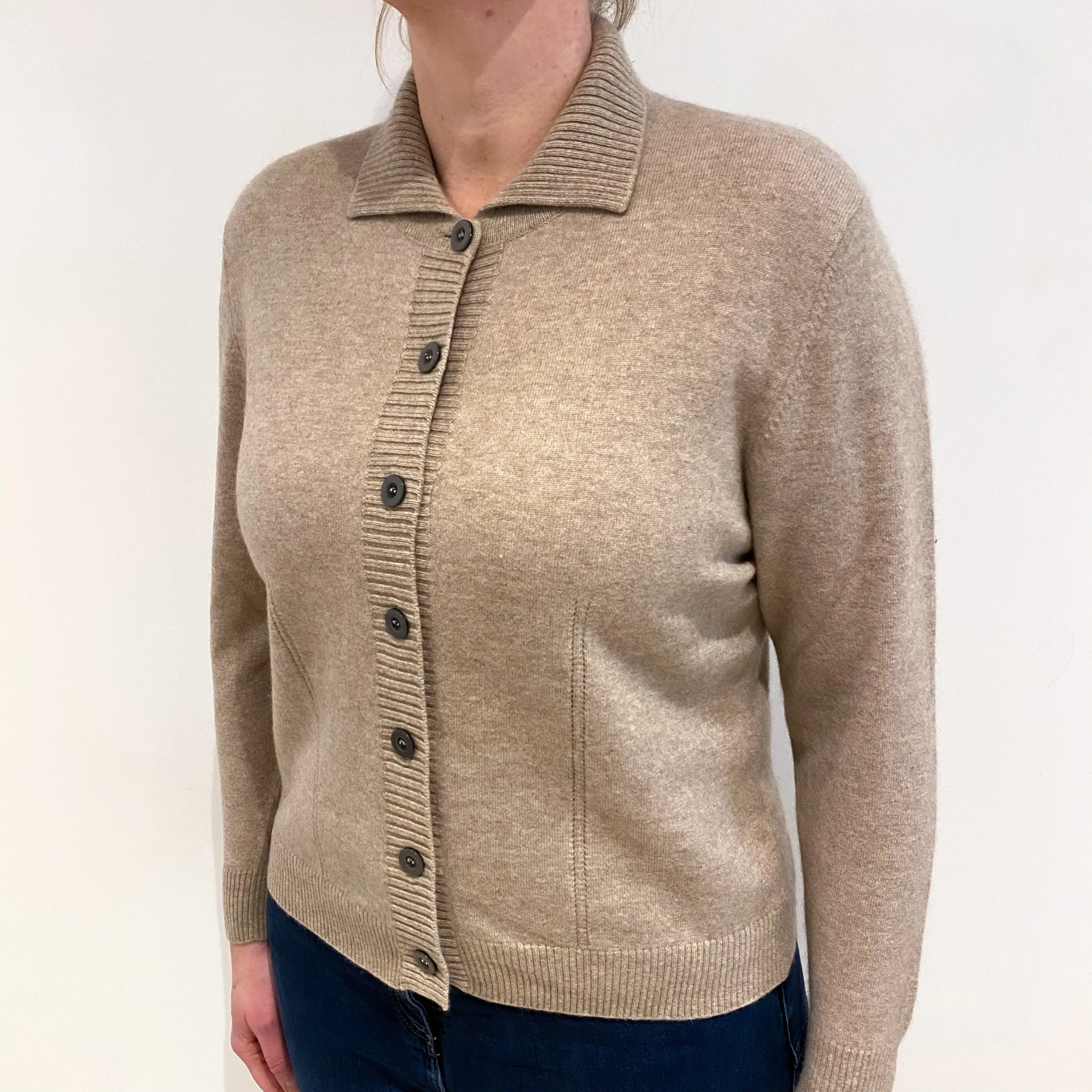 Biscuit Brown Cashmere Collared Cardigan Large