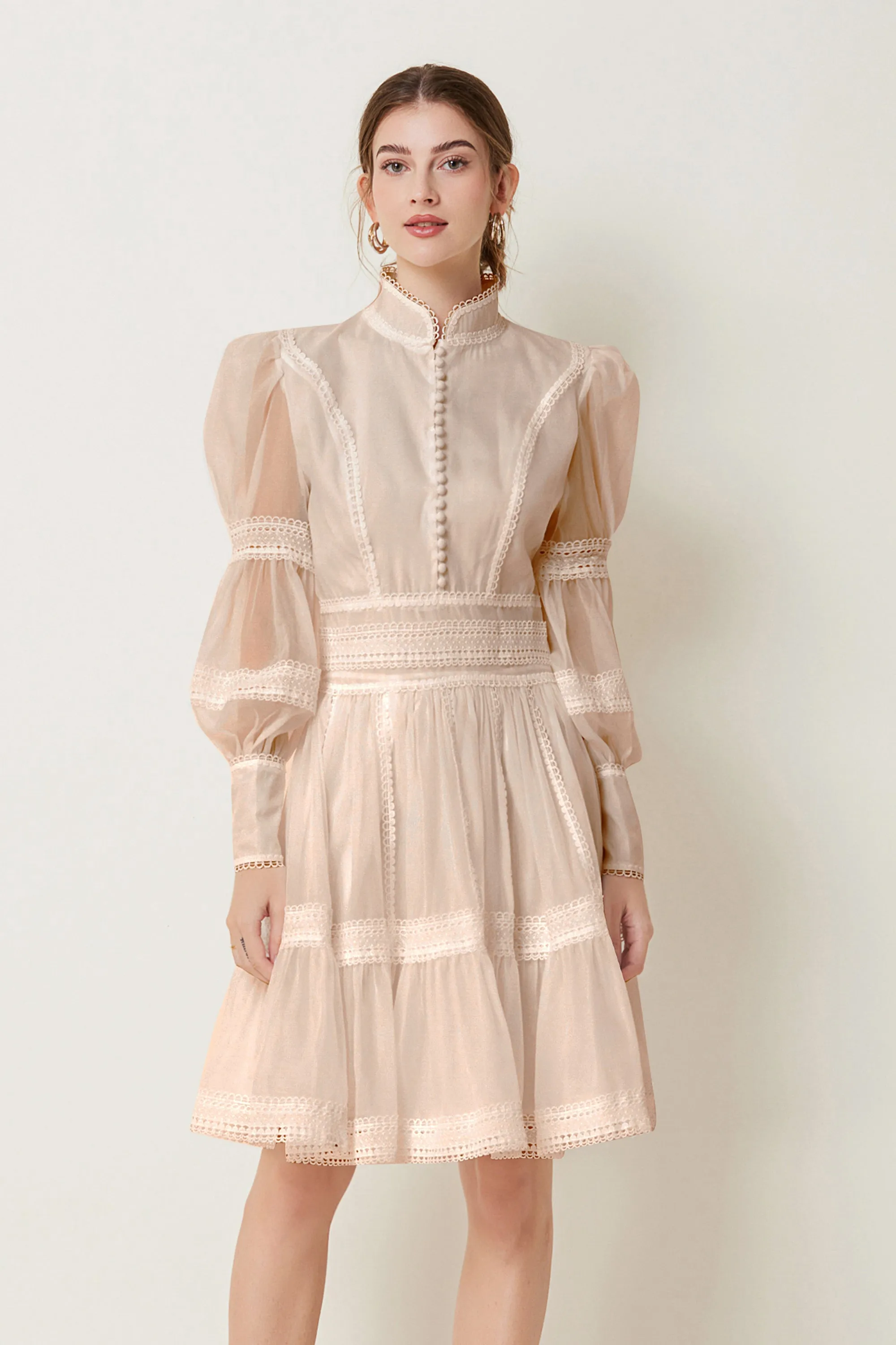 BK-Organza Lace Puff Sleeve Mini Dress