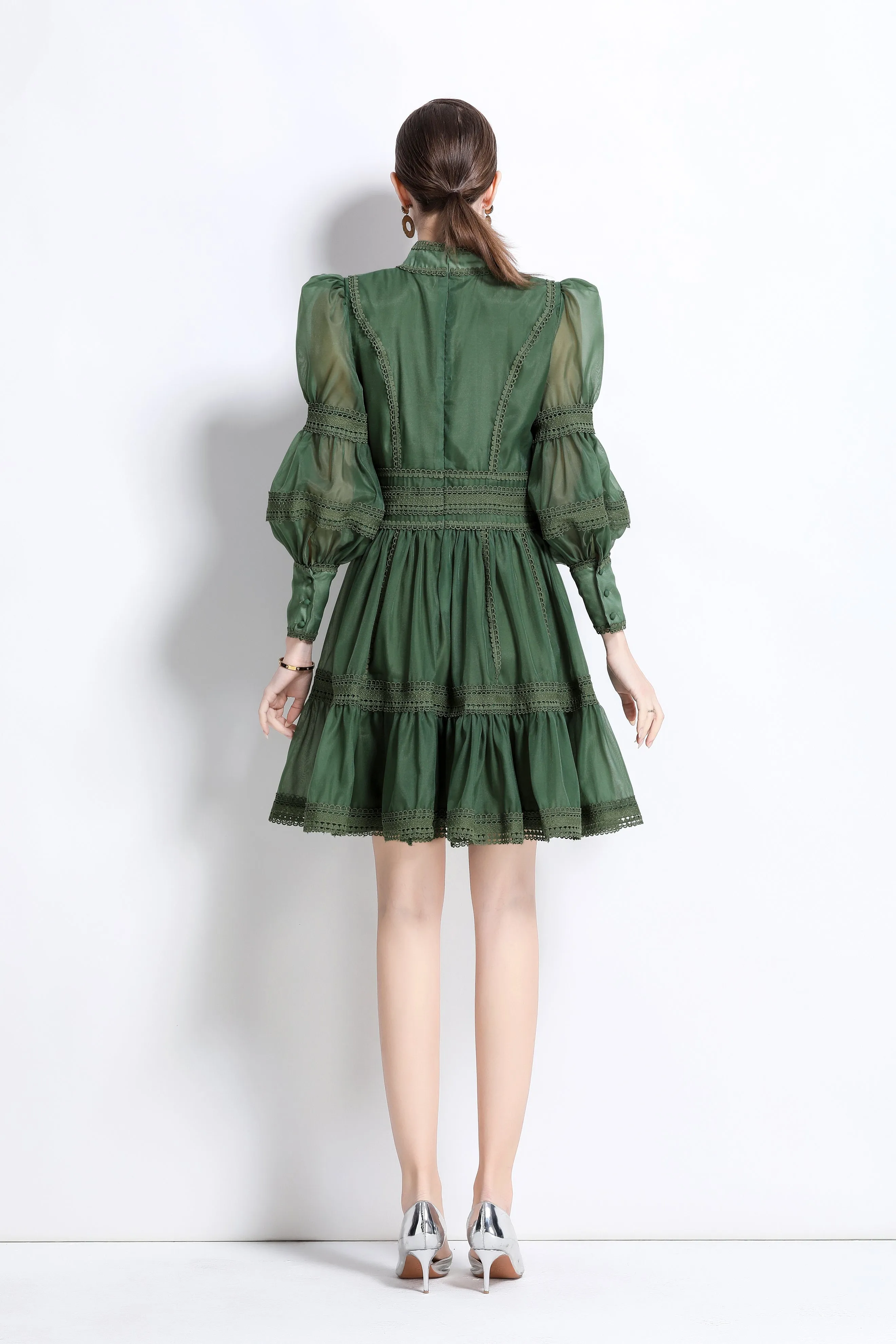 BK-Organza Lace Puff Sleeve Mini Dress