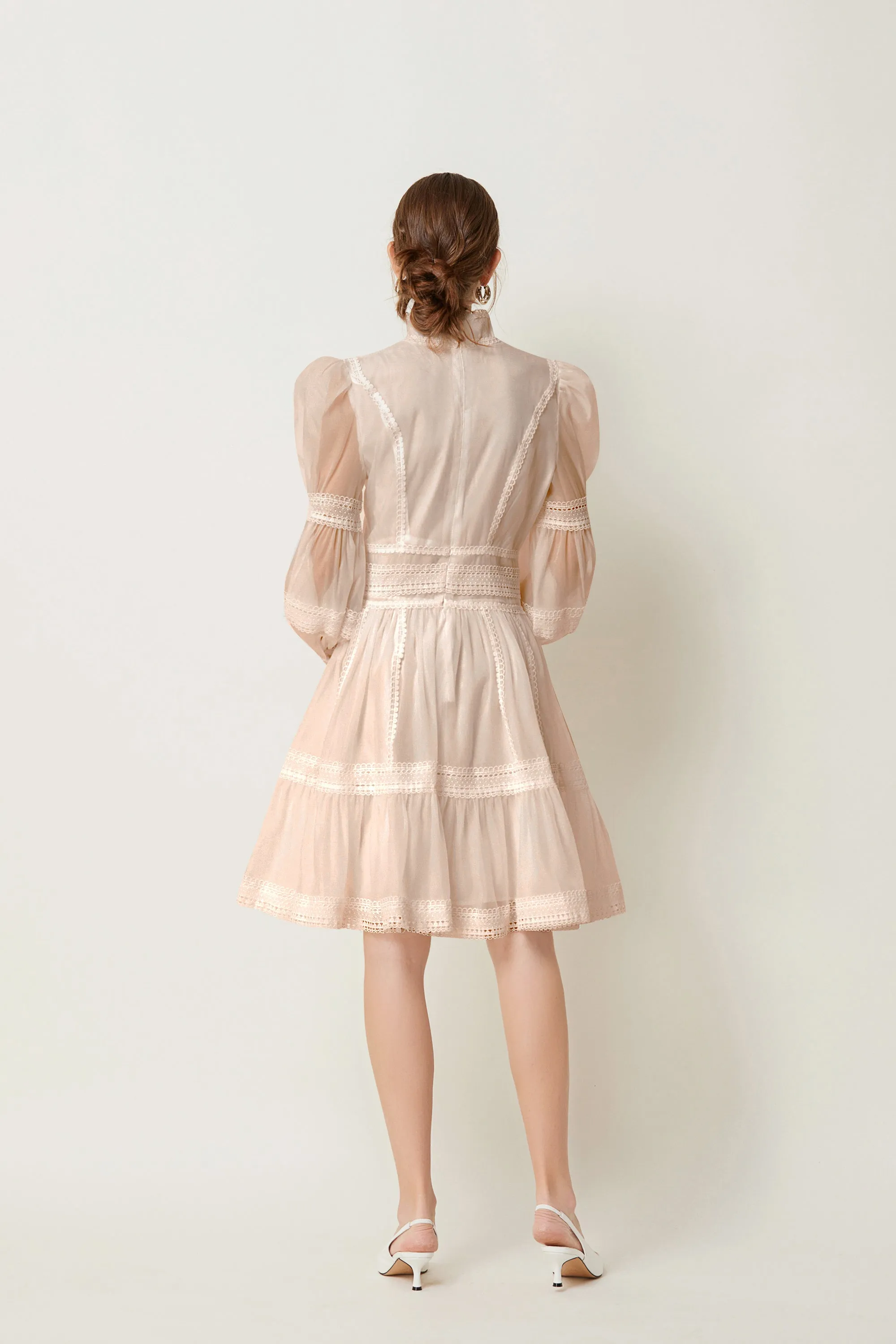BK-Organza Lace Puff Sleeve Mini Dress