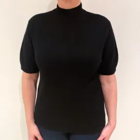 Black Cashmere Short Sleeved Turtle Neck Large