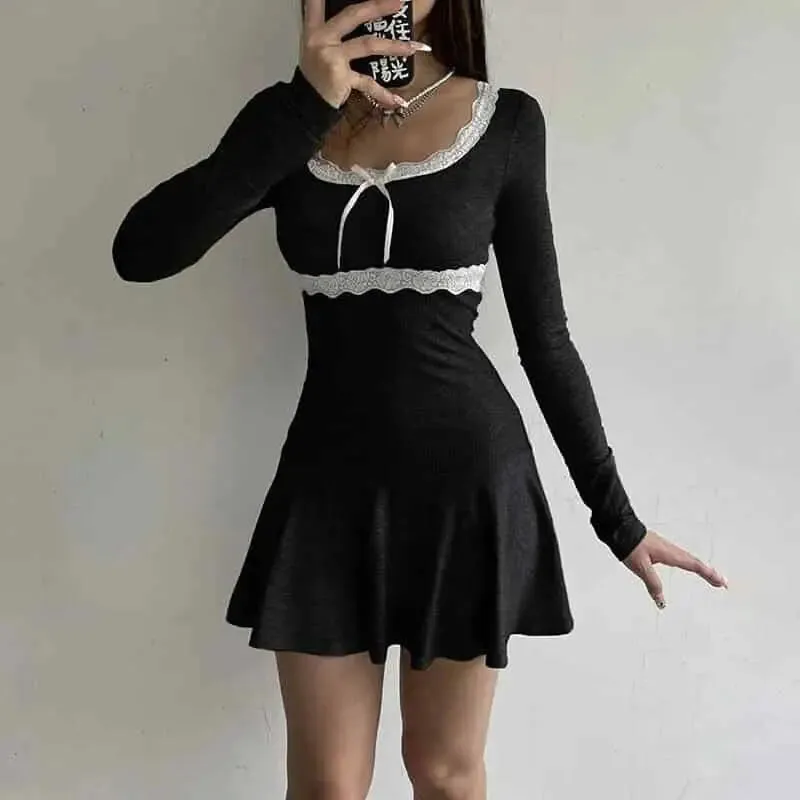 Black Lace Long Sleeves Bodycon Mini Dress