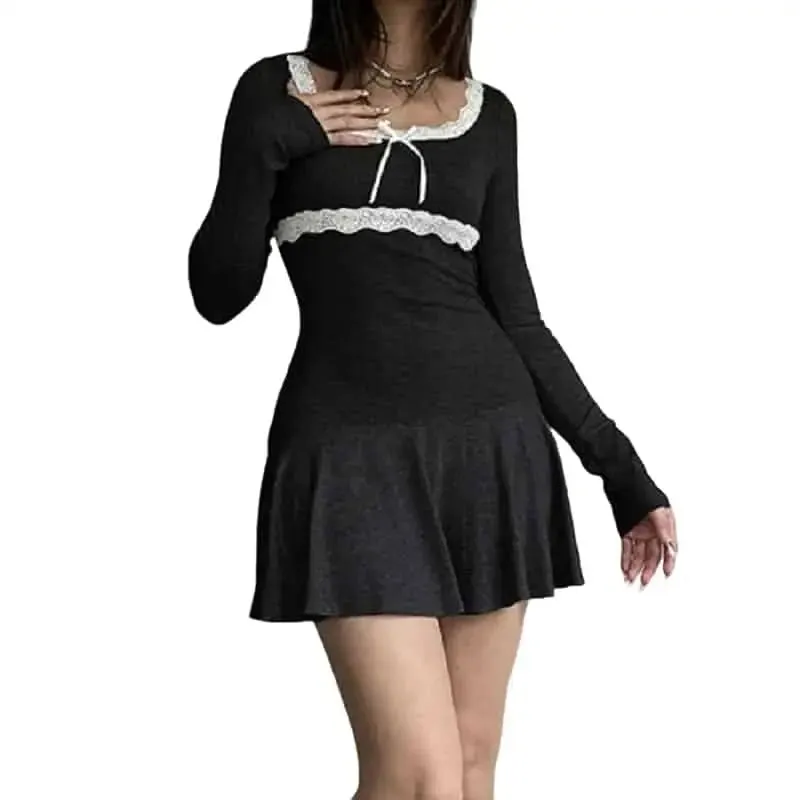 Black Lace Long Sleeves Bodycon Mini Dress