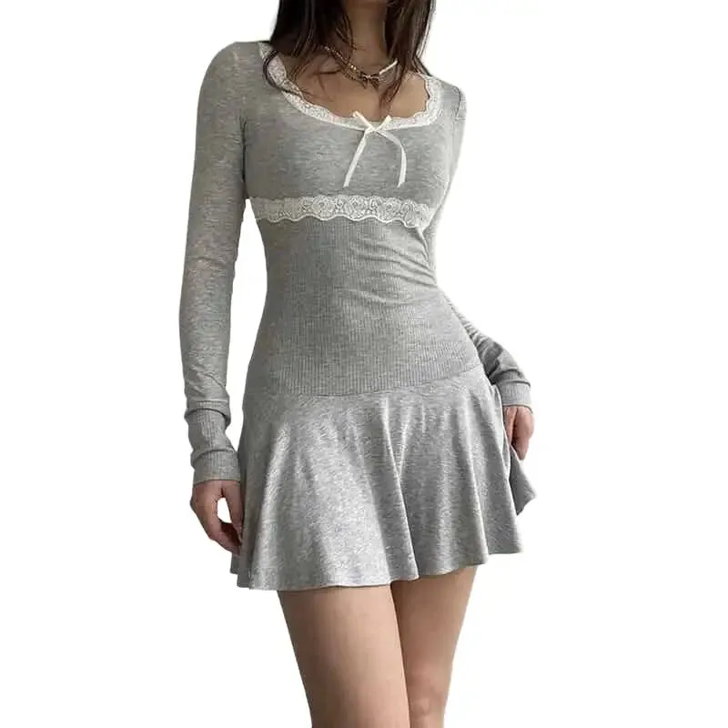 Black Lace Long Sleeves Bodycon Mini Dress