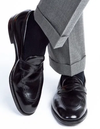 Black Ribbed Sock Fine Merino Wool Linked Toe Mid-Calf