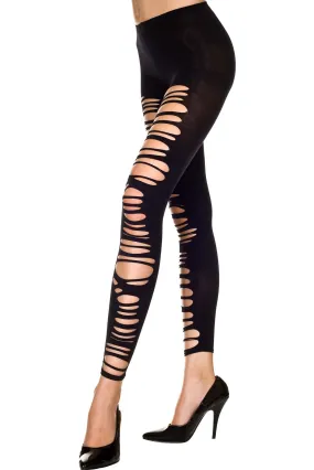 Black Ripped Spandex Stirrup Leggings