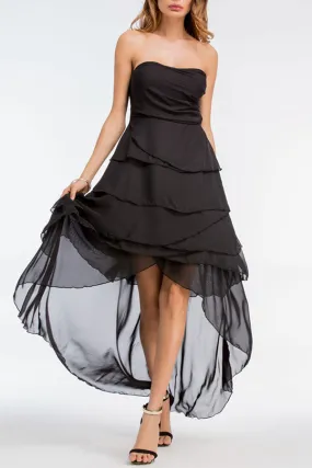 Black Ruched Bandeau Chiffon Dress