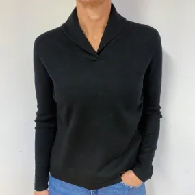 Black Shawl Collar Cashmere V-Neck Jumper Medium