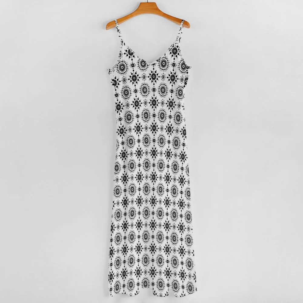 Black White Boho Maxi Dress, Long Spaghetti Straps Women Sleeveless Casual Cute Designer Elegant Plus Size Cocktail Party Summer Designer